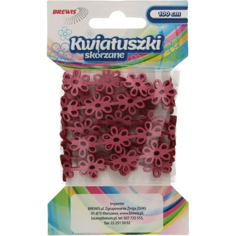 Łańcuszek kwiatki skórzane Brewis Różowe, 100cm